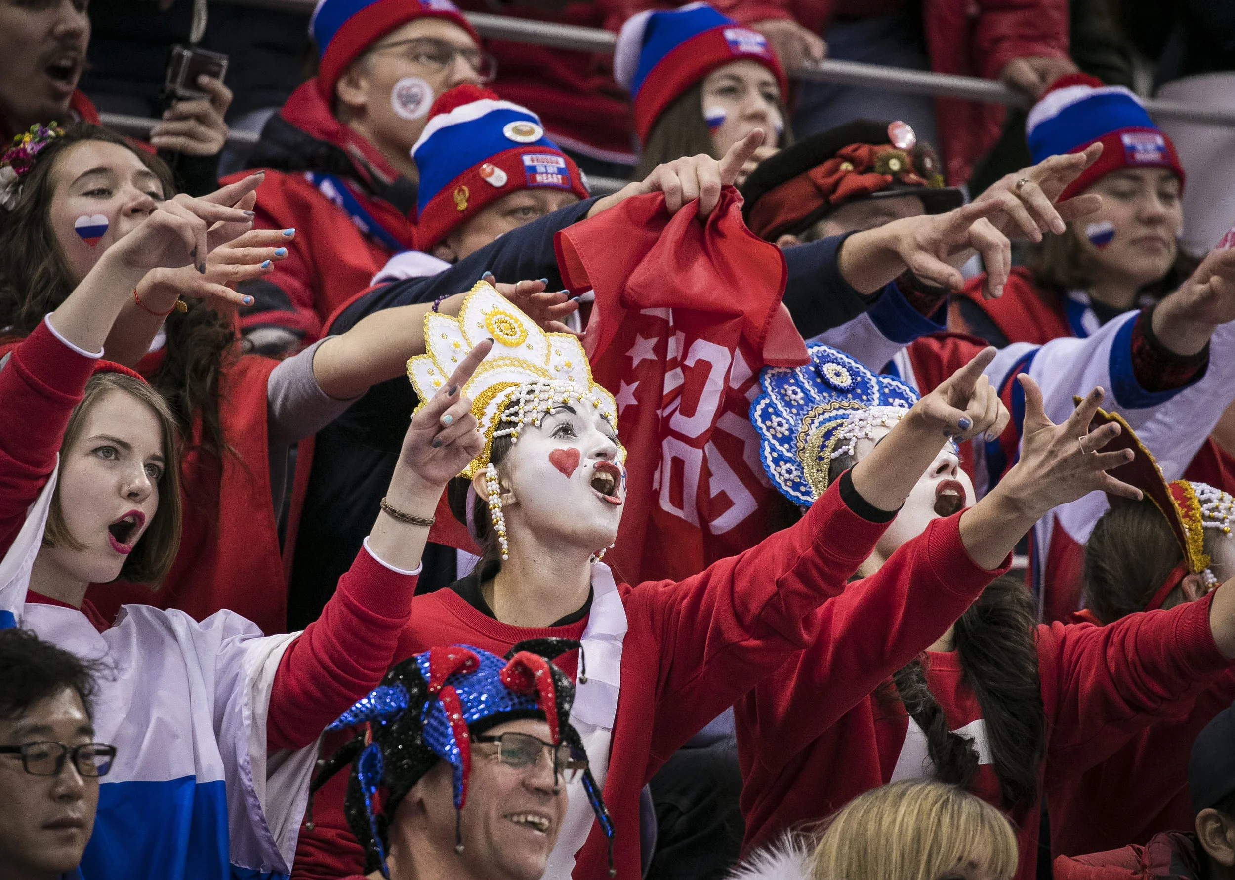  Olympic Athletes of Russia fans chant during a hockey game against USA, Feb. 17, Gangneung Hockey Centre. U.S. lost, 4-0 in a shut out against the Olympic Athlete’s of Russia. 