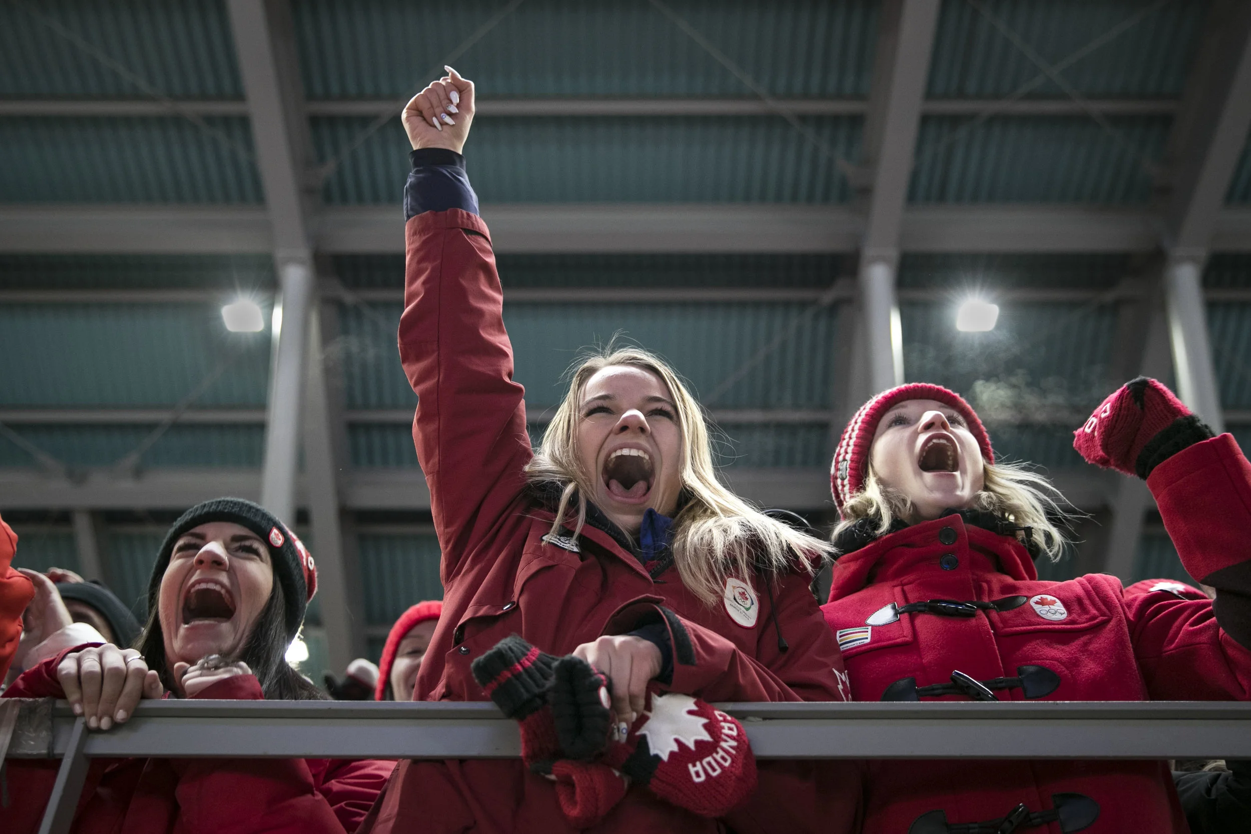  Poland fans cheer loudly during the medal ceremony at doubles bobsleigh, February, 15, at PyeongChang Sliding Center, South Korea. The Olympics is a mecca for patriotic fans. People from all over the world gather together to watch their athletes bat