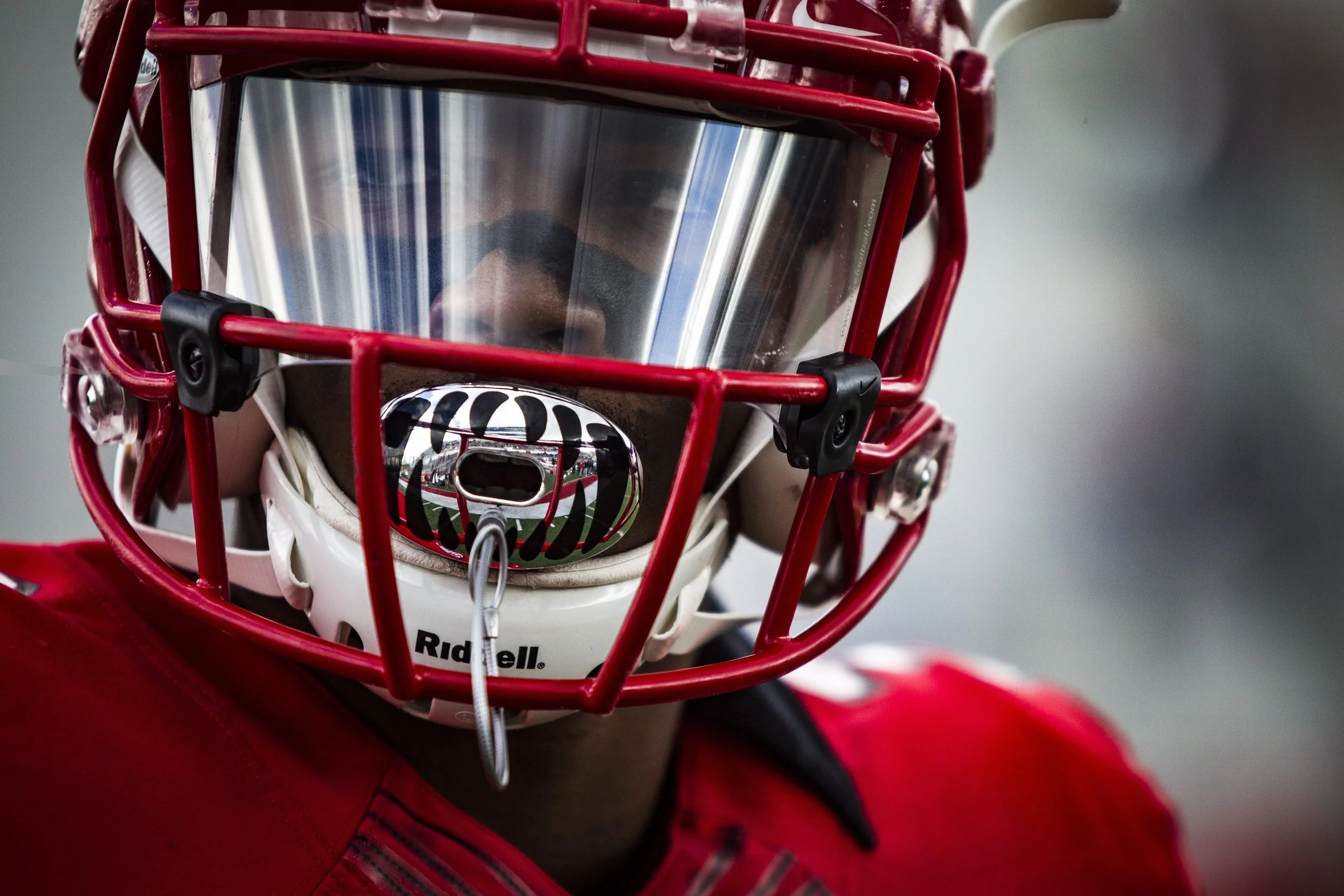 Wide receiver Josh Miller looks up into the stands minutes before kick-off against Eastern Michigan, Oct. 20, at Scheumann Stadium. Photos for Ball State Photo Services, Marketing and Communications