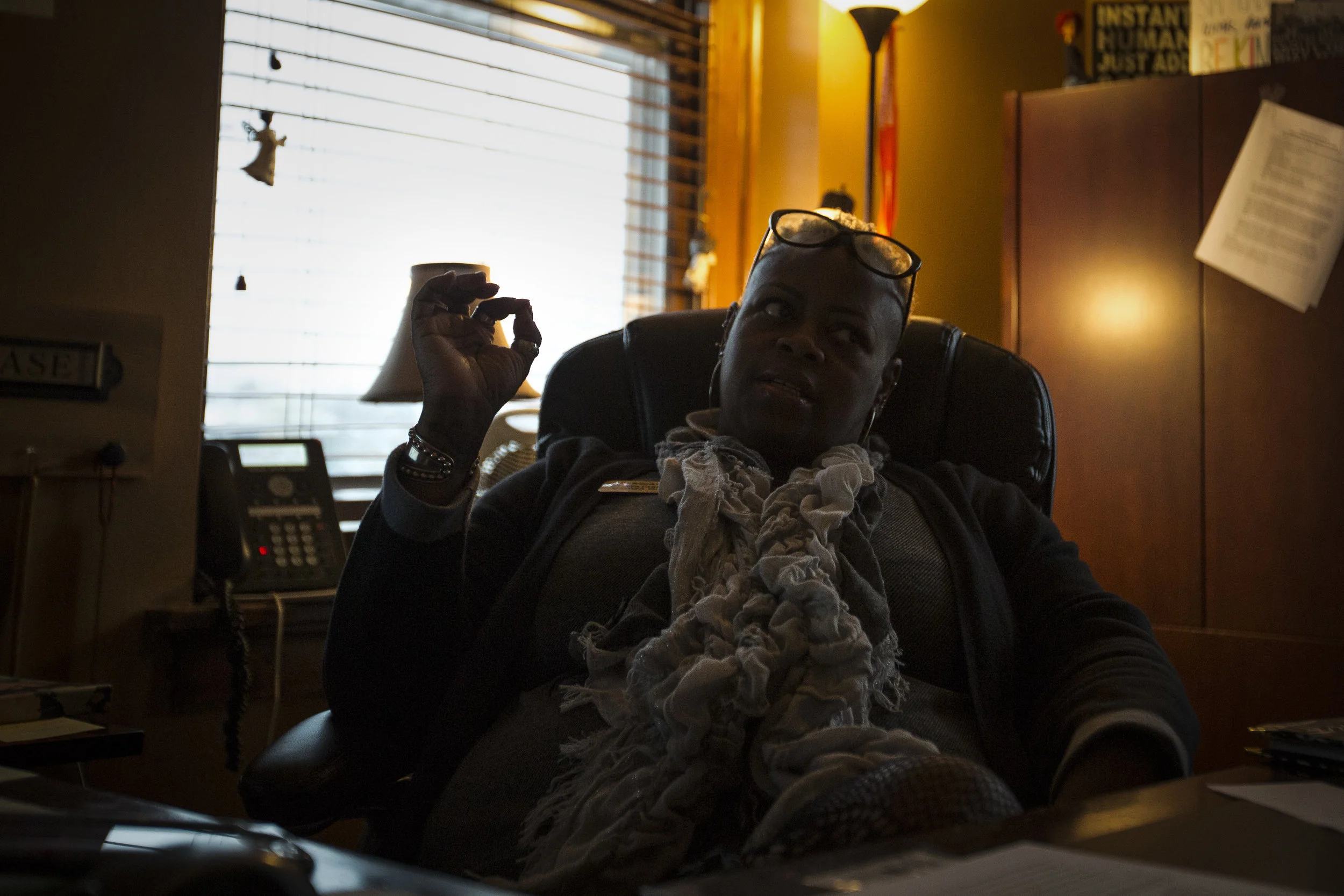  Director of the YWCA Central Indiana, WaTasha Barnes Griffin sits at her desk during a meeting, Jan. 16, at the YWCA on East Charles St., Muncie, Ind. Her office walls are filled with inspirational quotes floating around her while she meets with peo