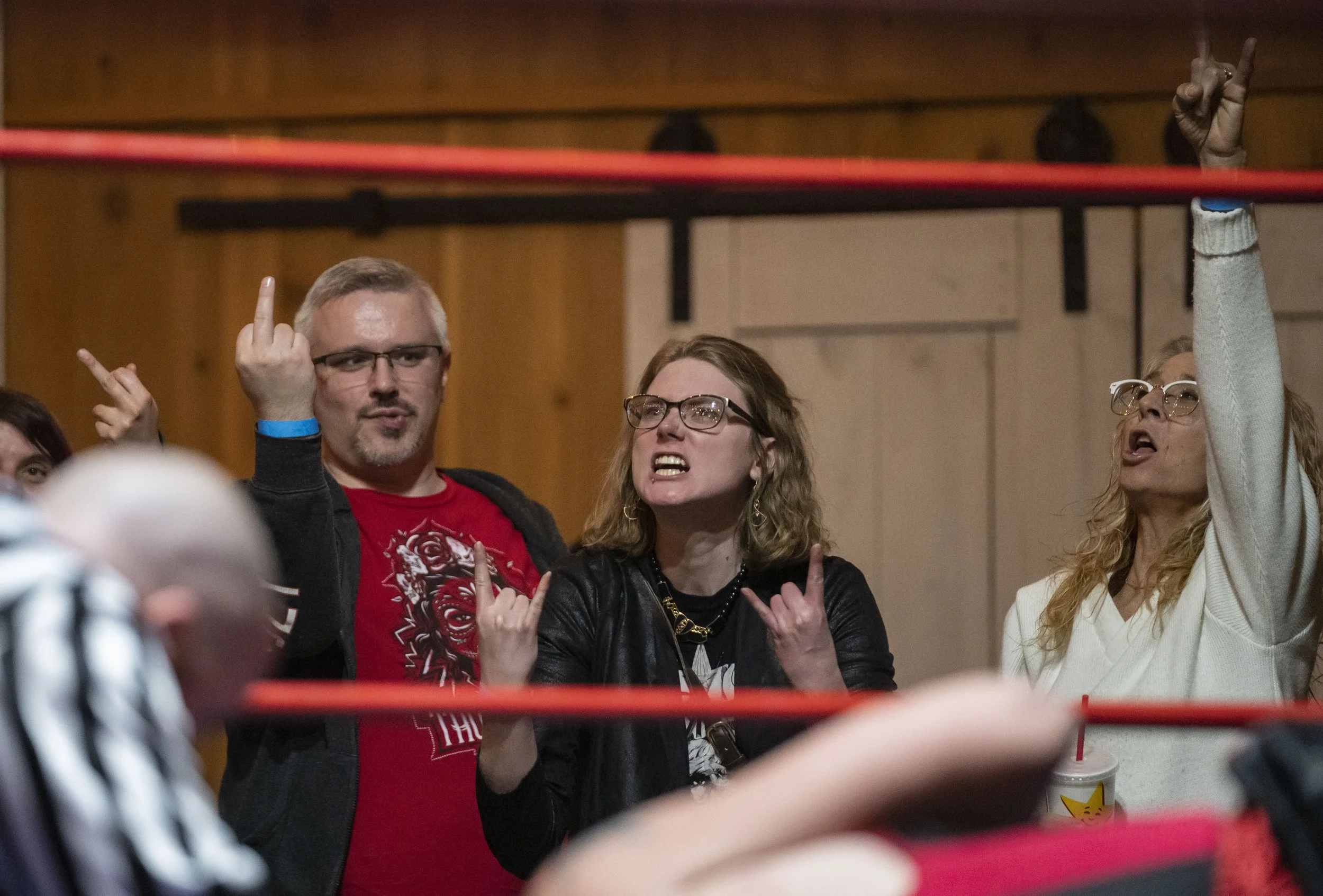  Melissa Harris yells in excitement during a Flophouse Wrestling show on Sunday, March 20, 2022, at Indiana City Brewery in Indianapolis. 