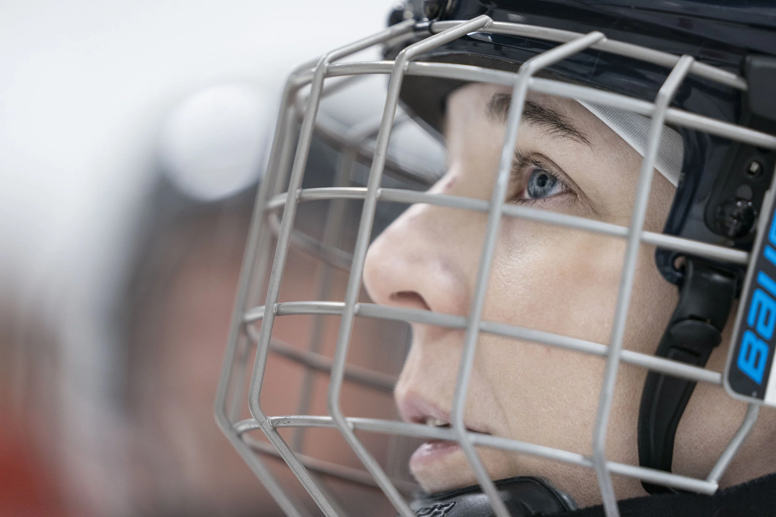  Marie Harman, 38, looks up at her couch during practice January 28, 2022, at the Ice Barn in Westfield. Harman has been playing sports all her life, but when a mysterious never-ending pain stopped her running career in high school and soon made her 