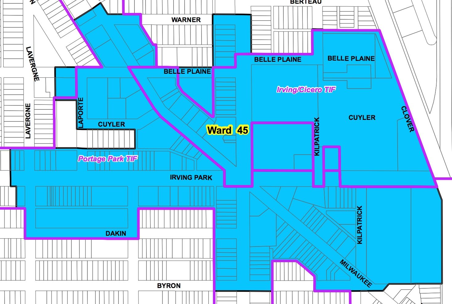 Milwaukee Ave.: Warner to Kilpatrick Irving Park Rd.: Lavergne to Clover St. Cicero Ave.: Byron to Warner (west sidewalk) and Belle Plaine (east sidewalk)