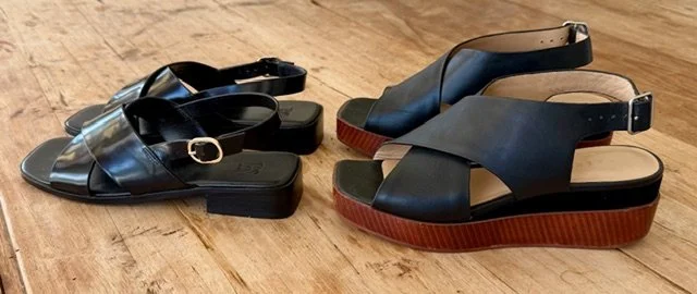black sandals on table