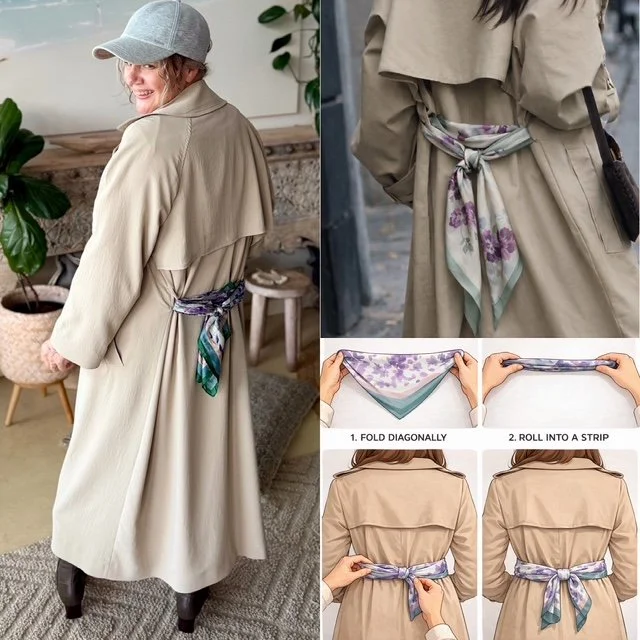 trench coat baseball cap scarf