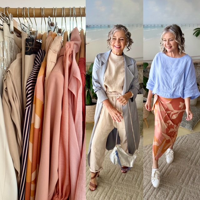 clothes in rack peache blue white street sneakers oatmeal