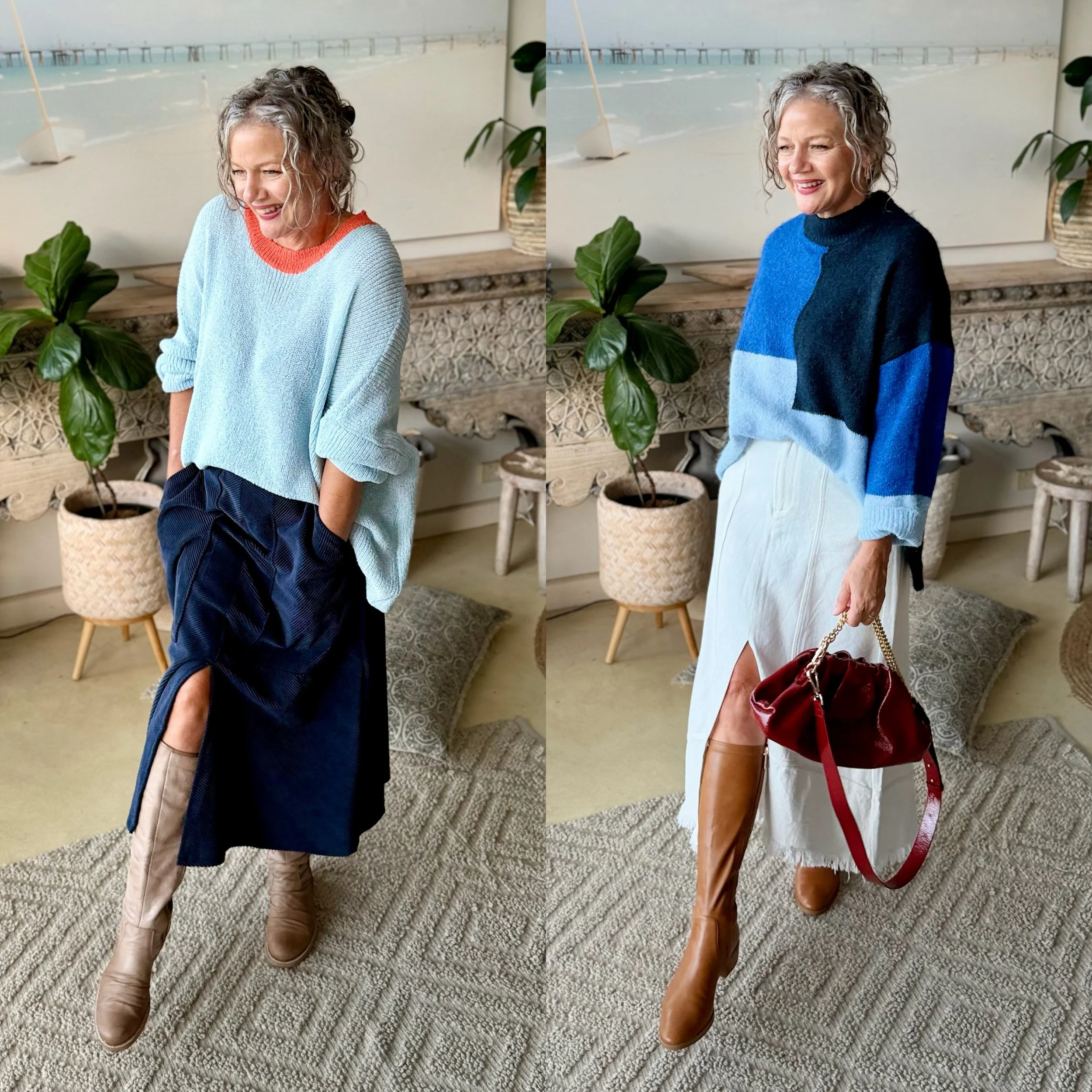 under knee boots heavy skirt knits tops