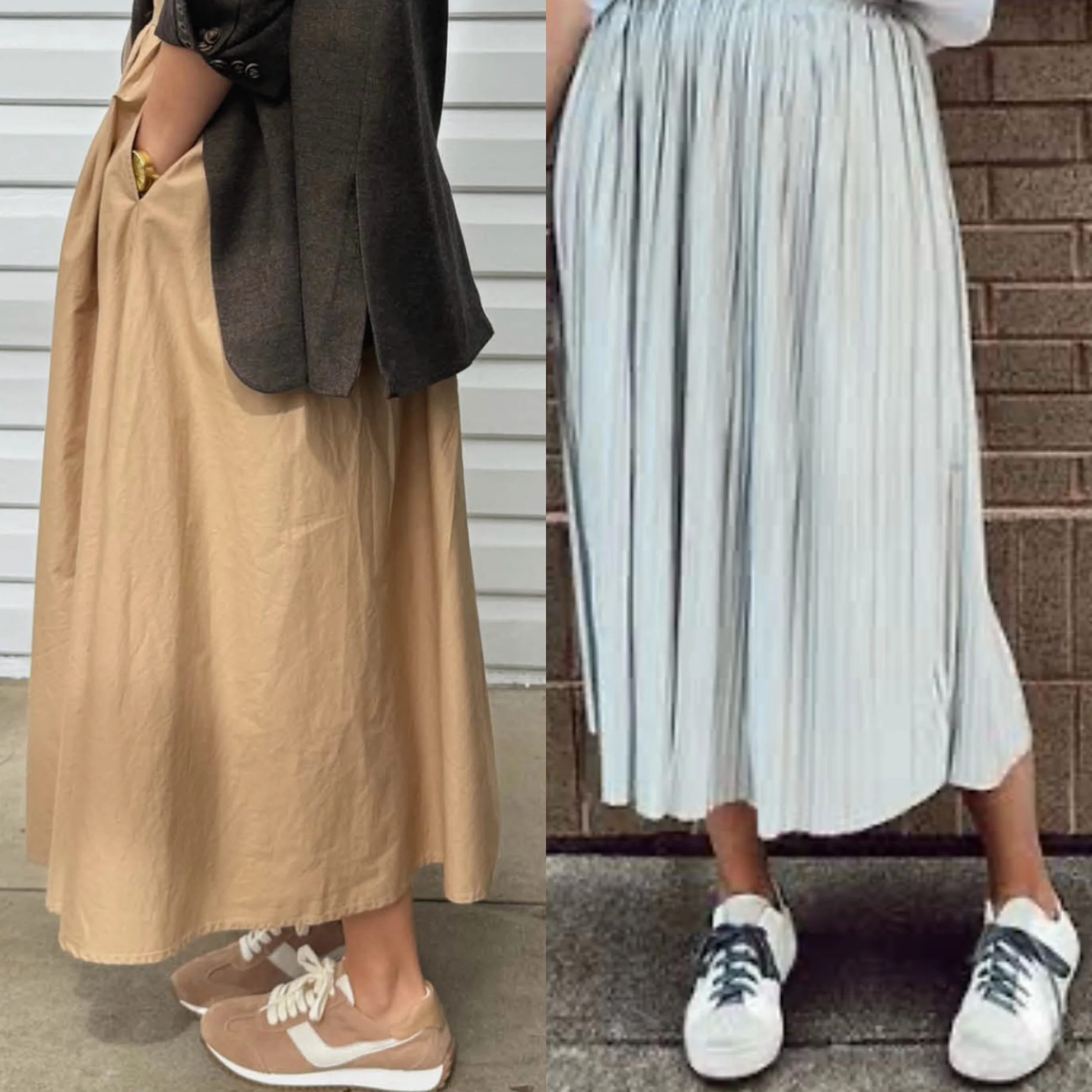 pleated skirt street sneaker camel skirt