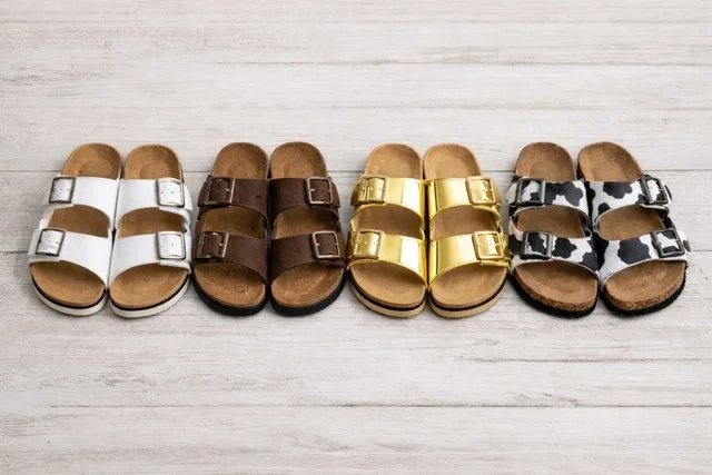 birks white brown shiny gold animal print