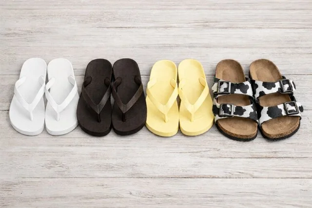 thongs birks white black yellow animal print