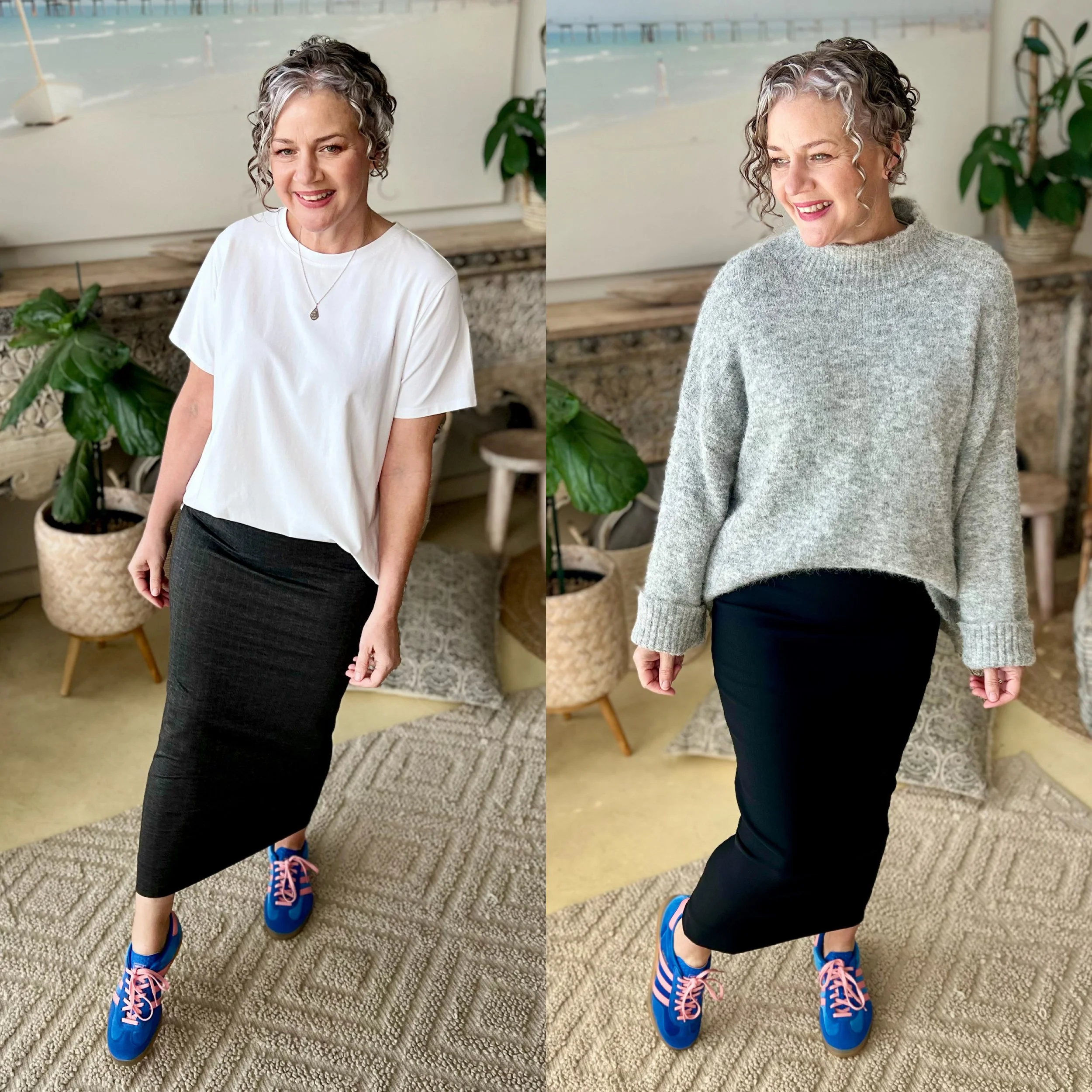 dark skirt street sneaker gray knit.j
