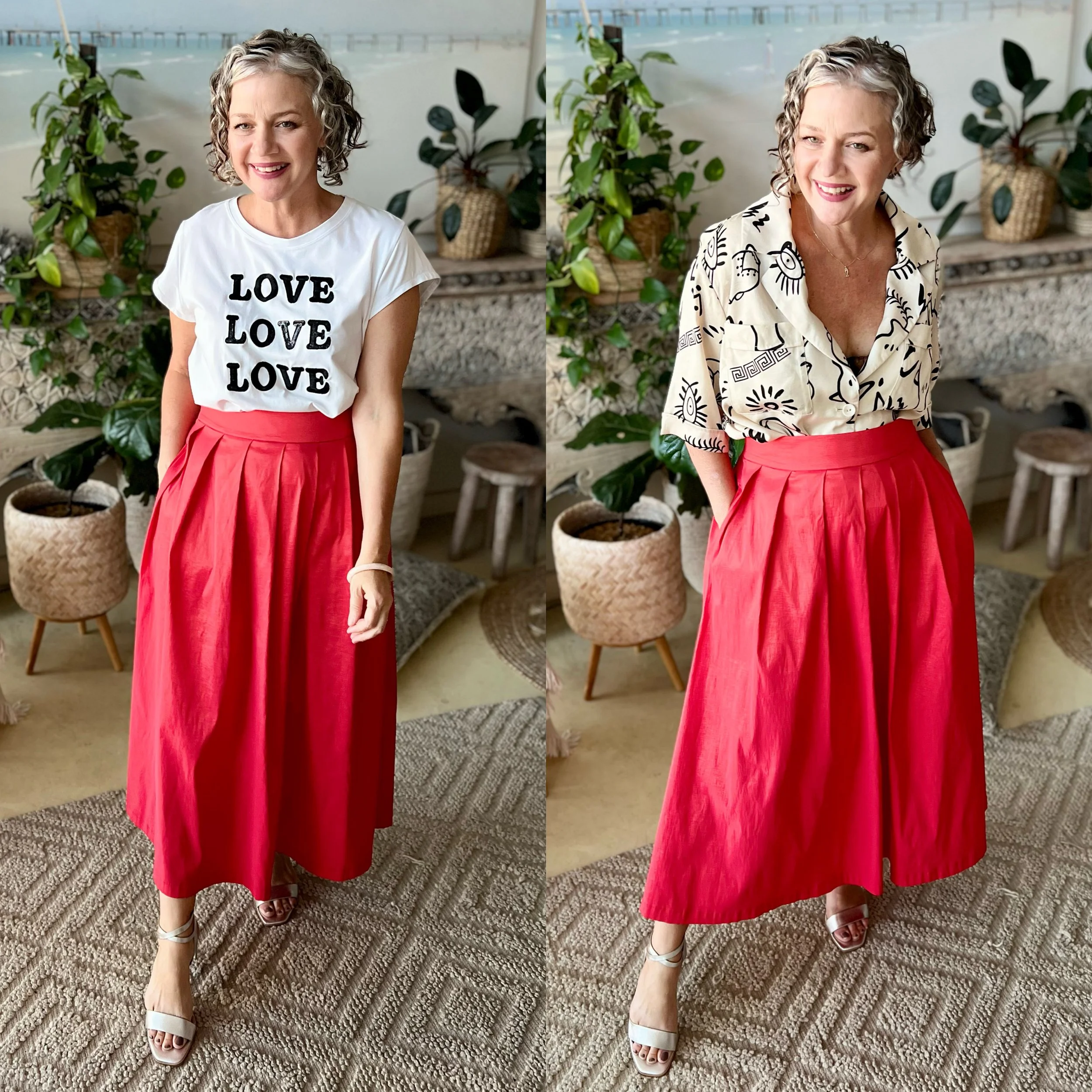 red skirt love tee pattern shirt