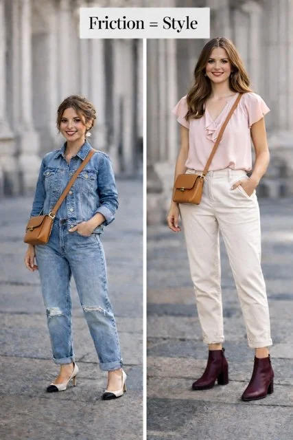 blue jean pants top burgundy boots handbag