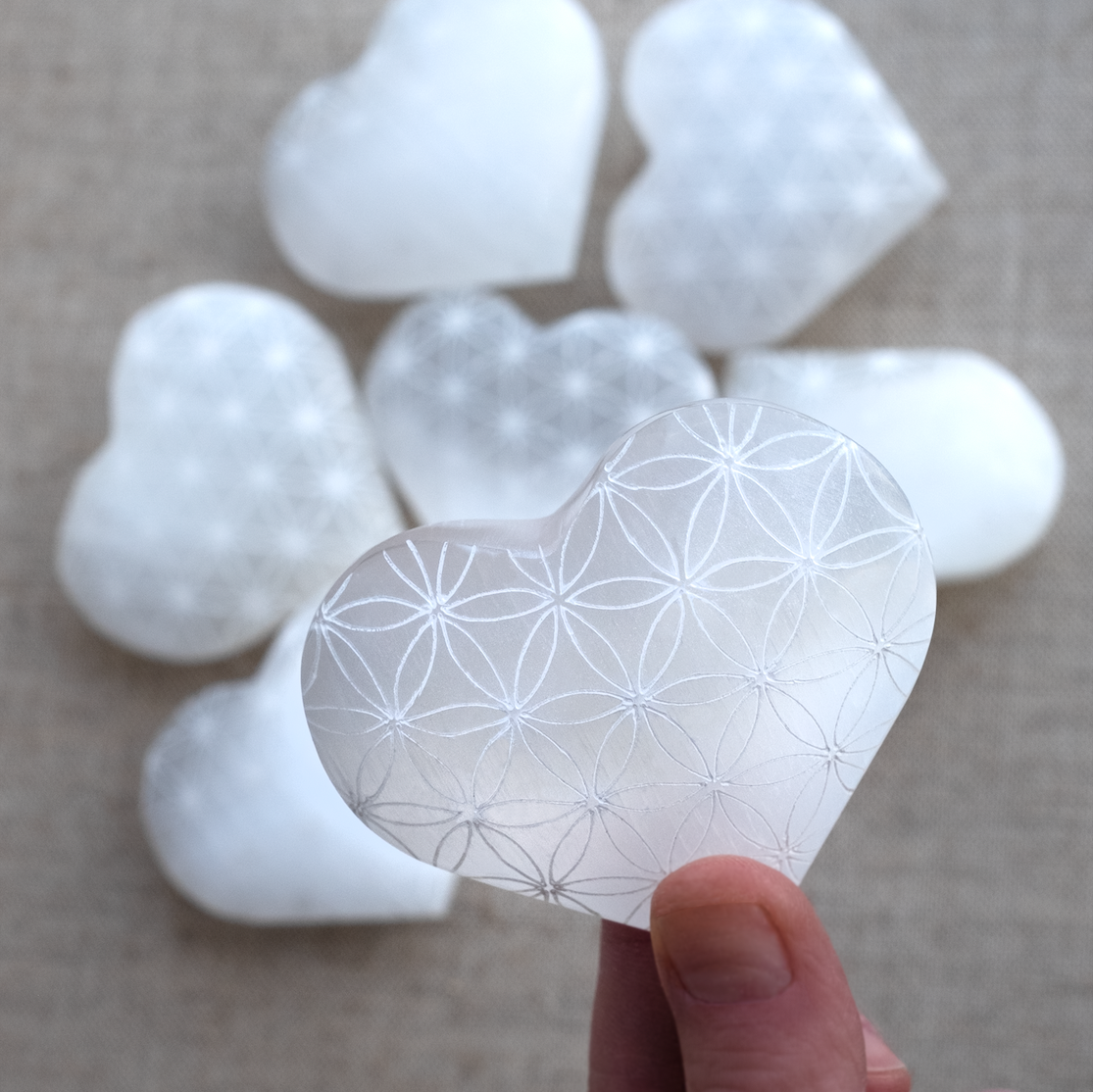 Selenite Flower of Life Heart