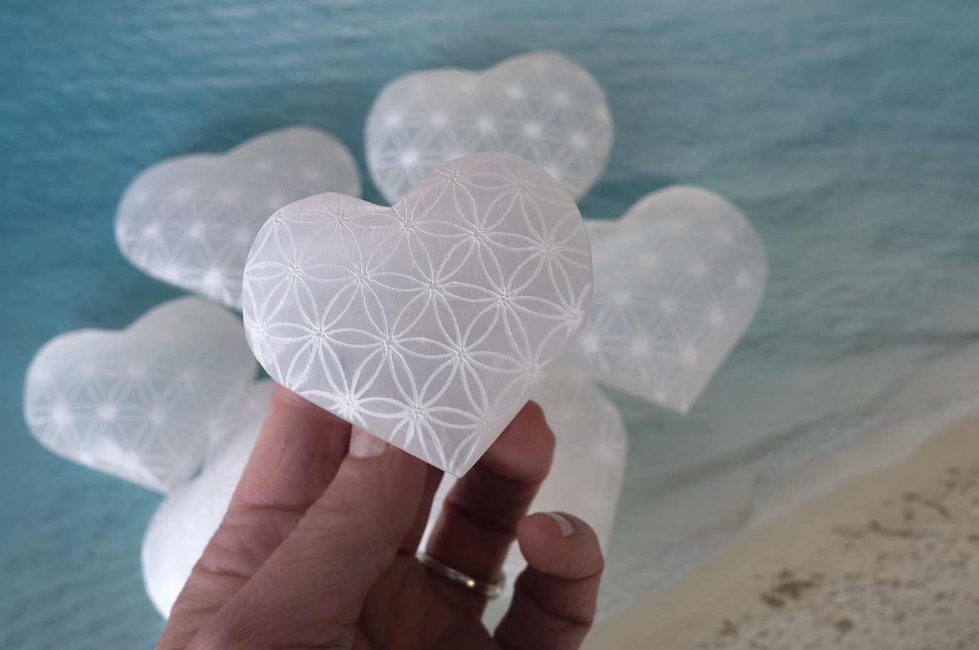 Selenite Flower of Life Hearts