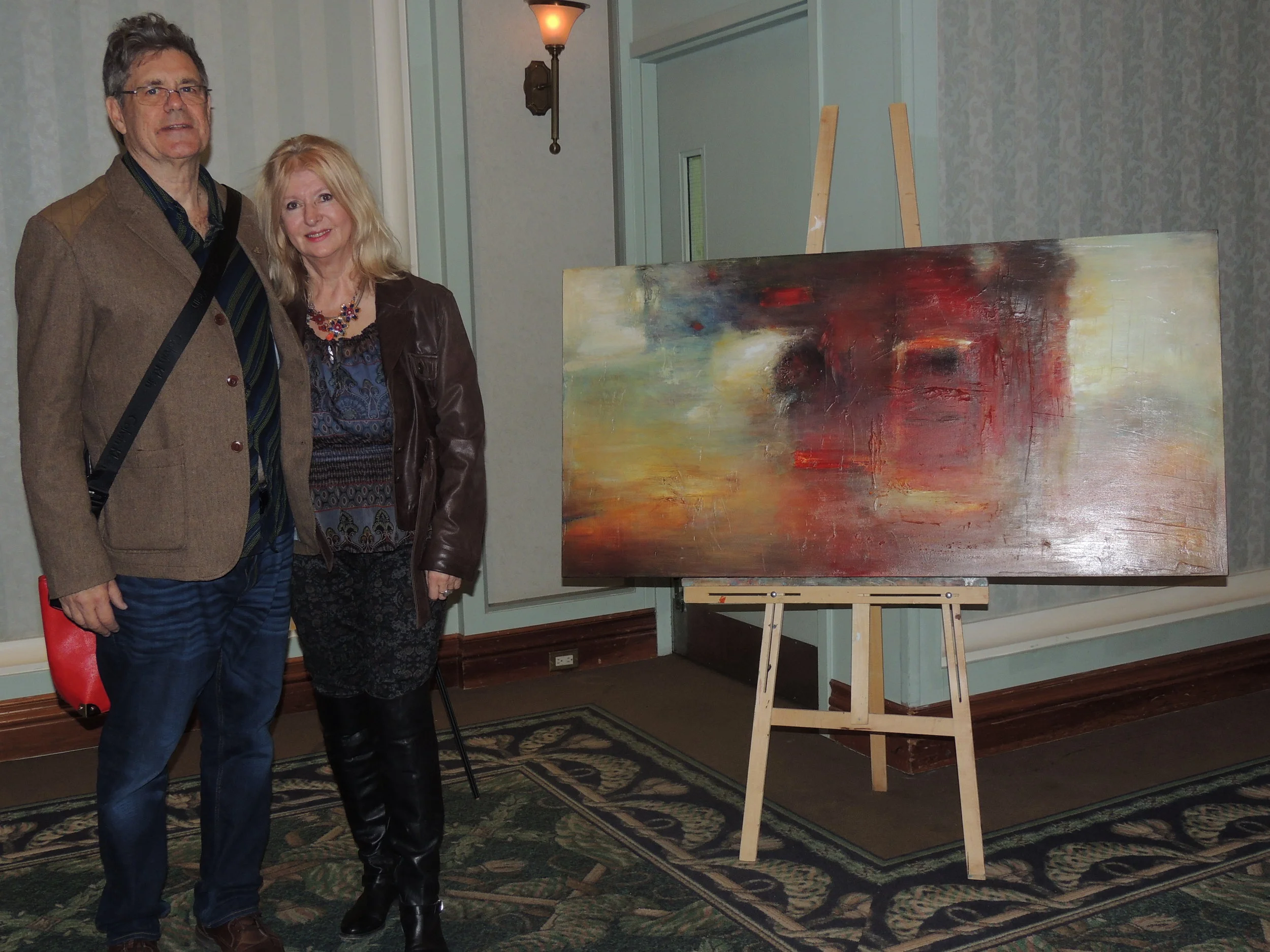 The Artis contributors Laurence Hutchman & Eva Kolacz with one of Eva's renowned pieces. Photo by Mira Louis