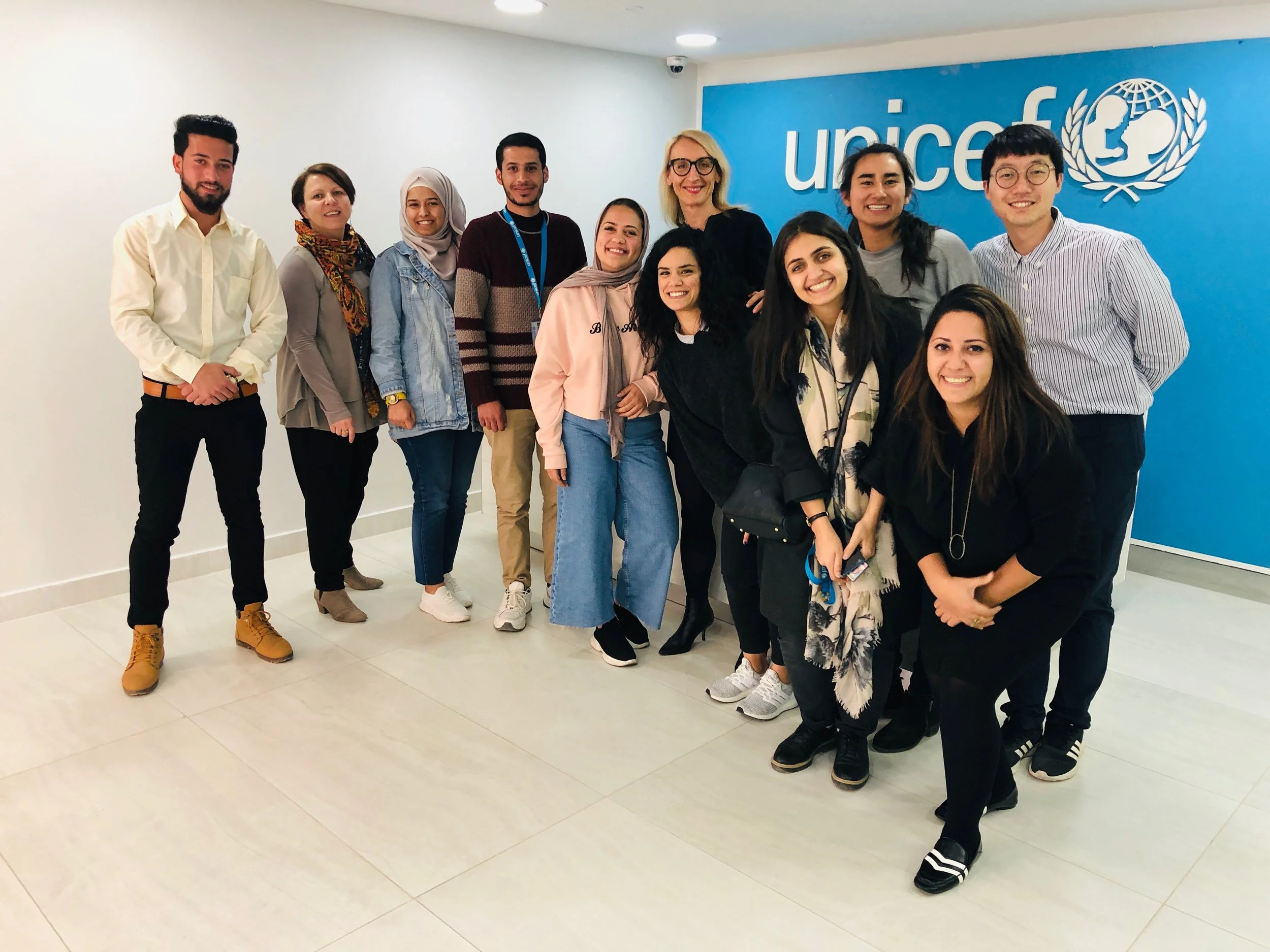 Youth Advisory Board members with UNICEF and NetHope Summit leads, after a Summit planning session in Amman, April, 2019.