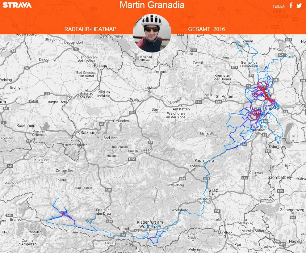 Meine persönliche Heatmap des Jahres 2016 (Strava)