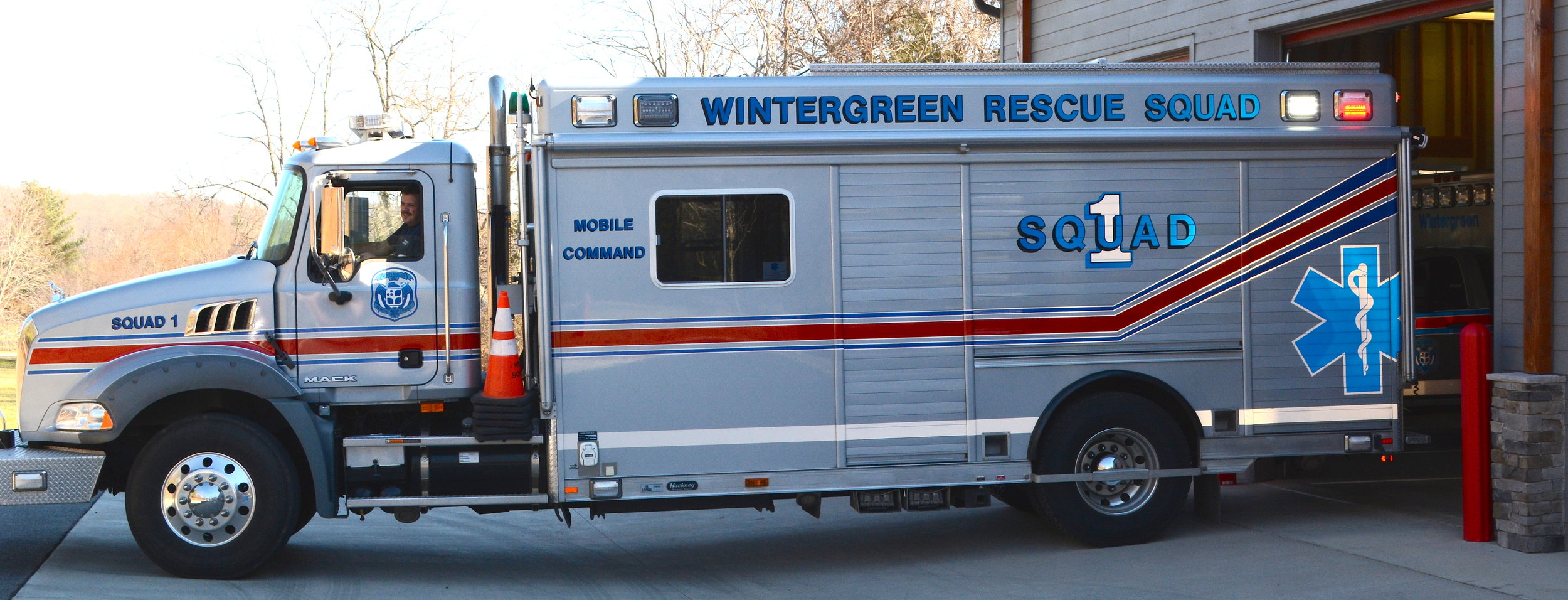 Squad 1 – 2010 Mack Granite, Heavy Squad with a command module. This unit is equipped with a cascade system, an A-Frame crane, and a six-head light tower. The engine, transmission, etc., have been customized for our terrain. Includes full complement of rescue equipment.