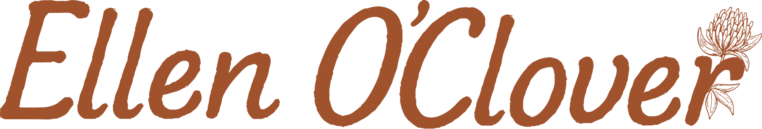 Text that reads 'Ellen O'Clover' with a floral design on the right side.