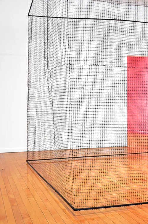 Trespass , Plastic Fence and PVC, Maddie Miller and Emily Gadzinski, 2016 Image courtesy of Makeshift .