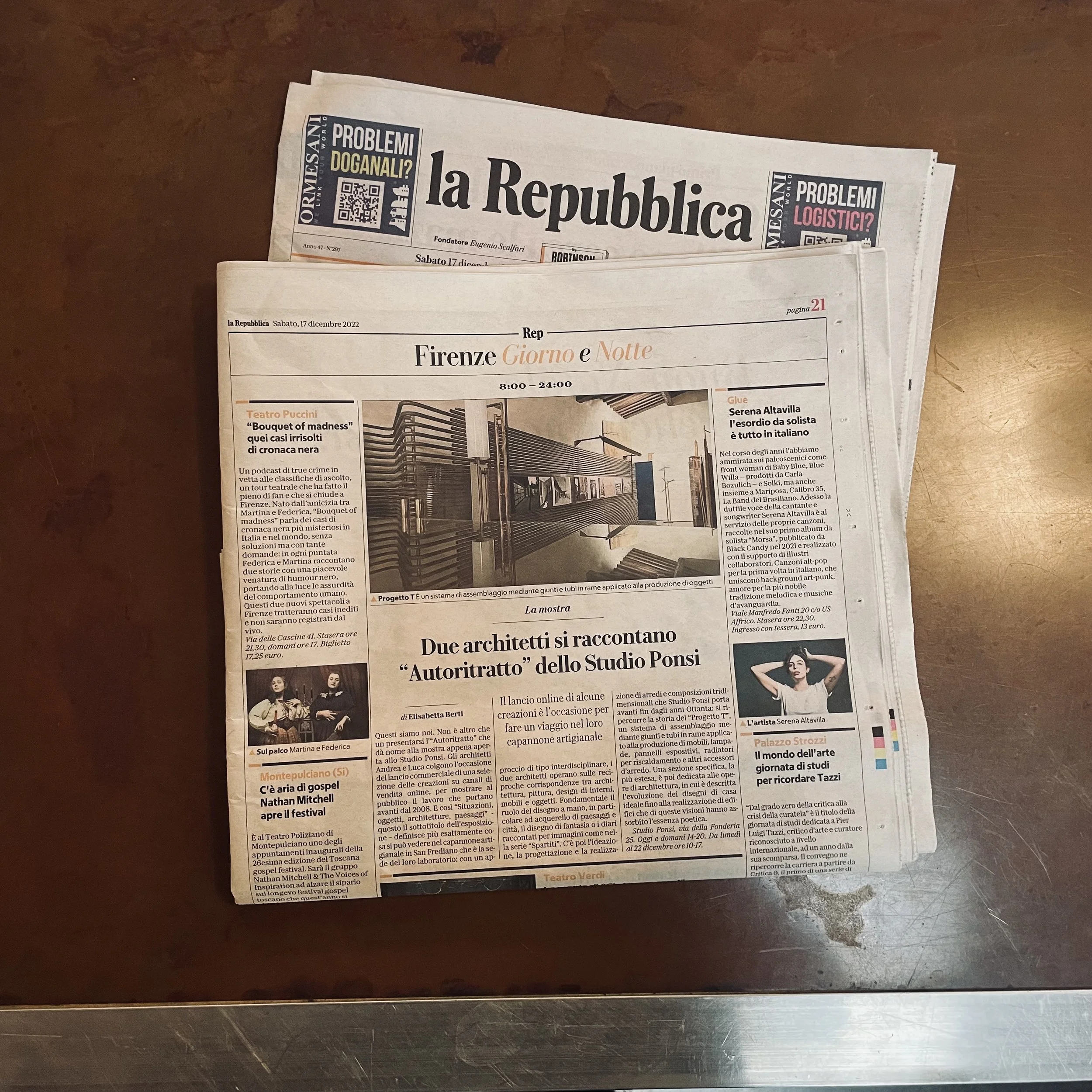 Article about the exhibition "Studio Ponsi - Autoritratto" on "La Repubblica"