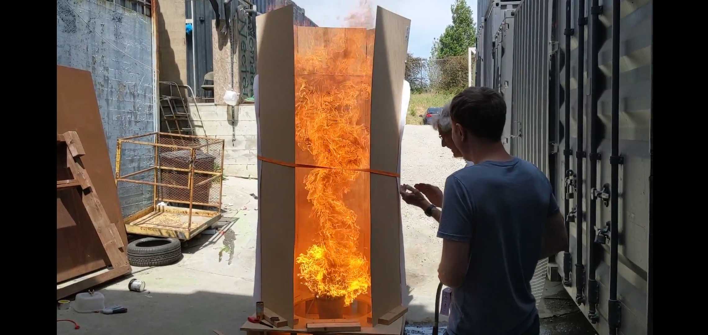 Max and Jeff stand in front of an early prototype of Theophany