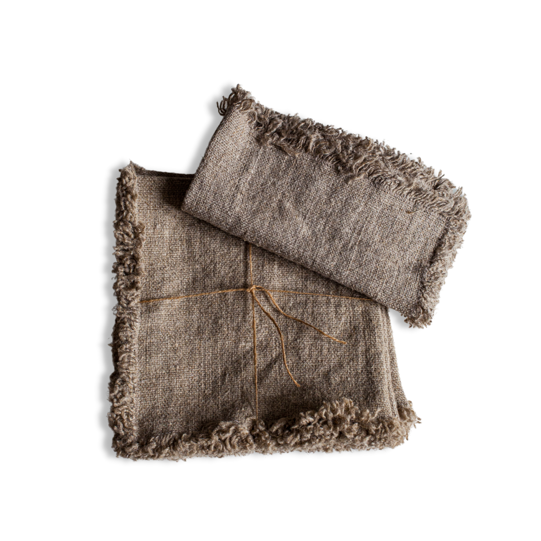 Natural Linen Rustic Burlap Fringe Napkins – set of 4