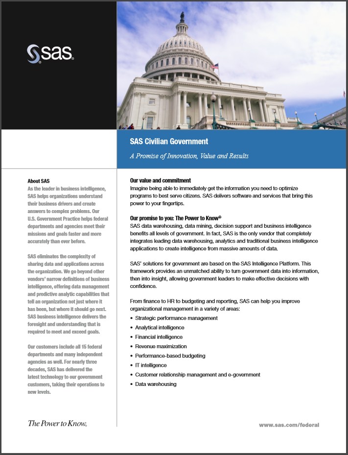 Printed Overview Flyer: SAS Software for Federal Civilian Government