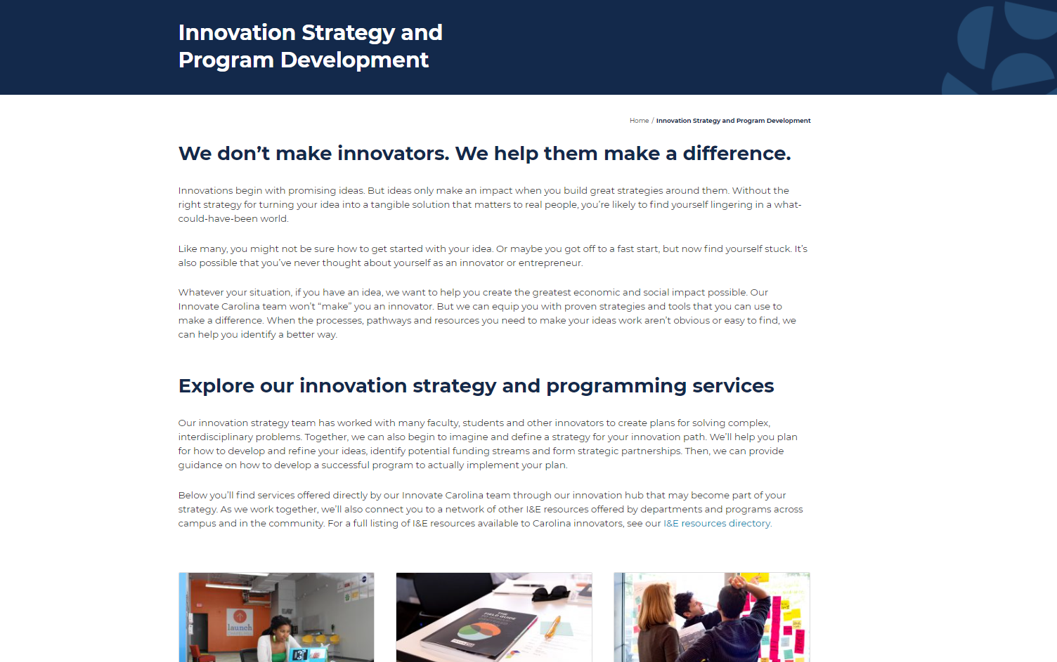 Services Page: Innovation Strategy and Program Development