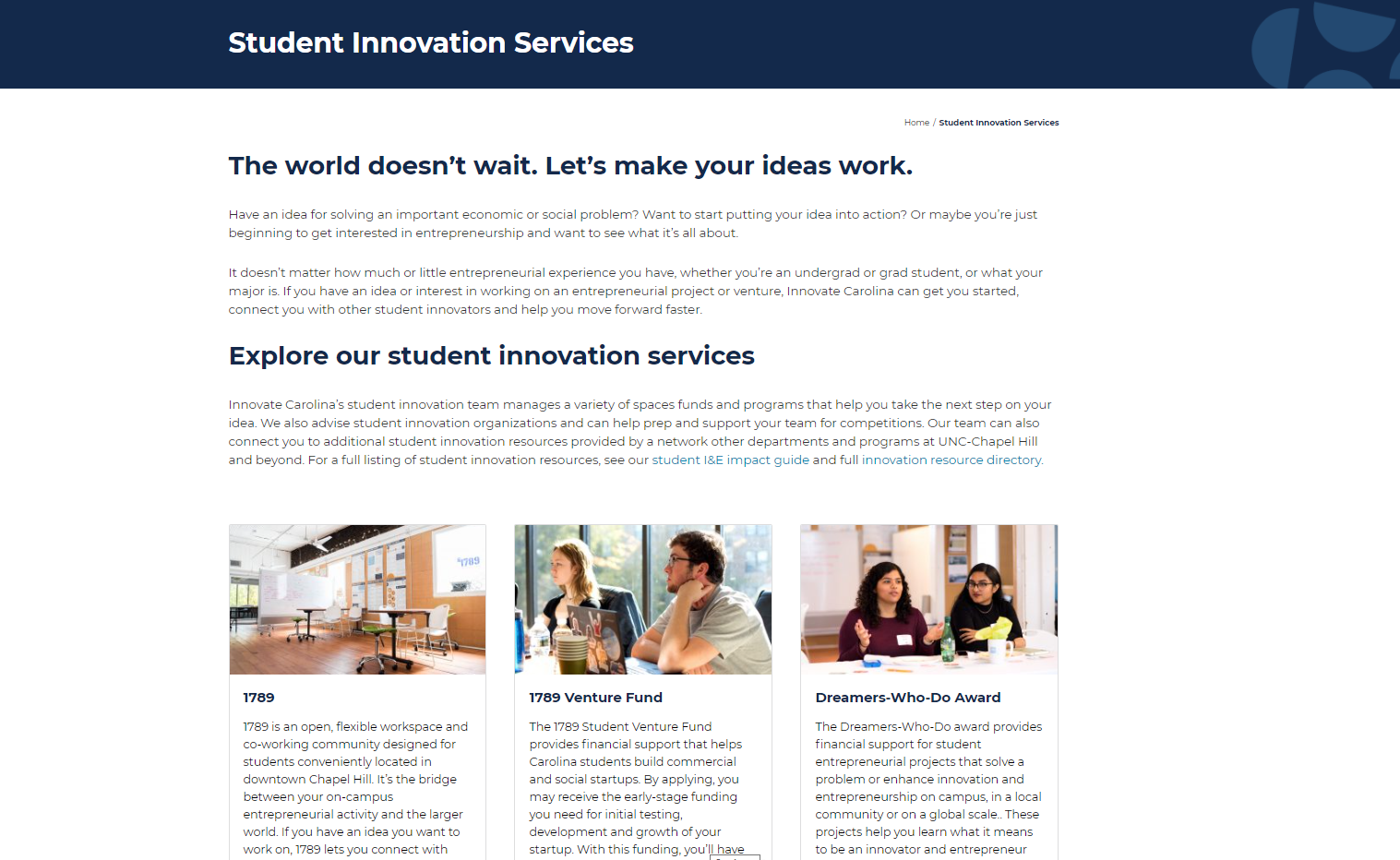Services Page: Student Innovation Services