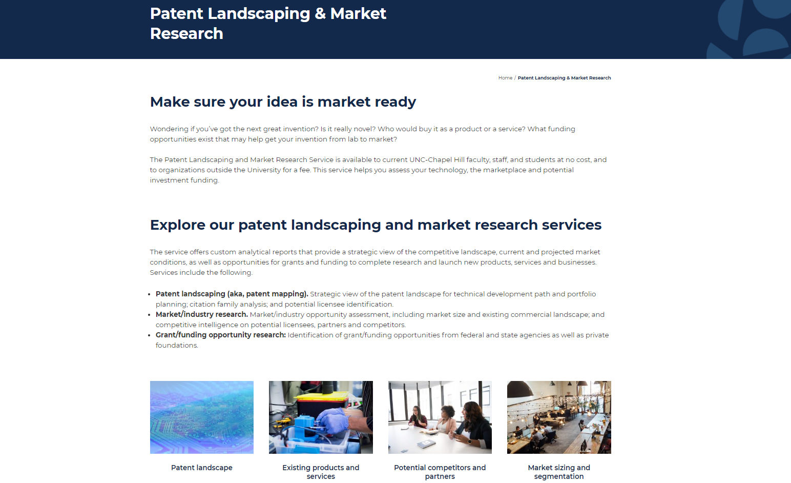 Services Page: Patent Landscape and Market Research