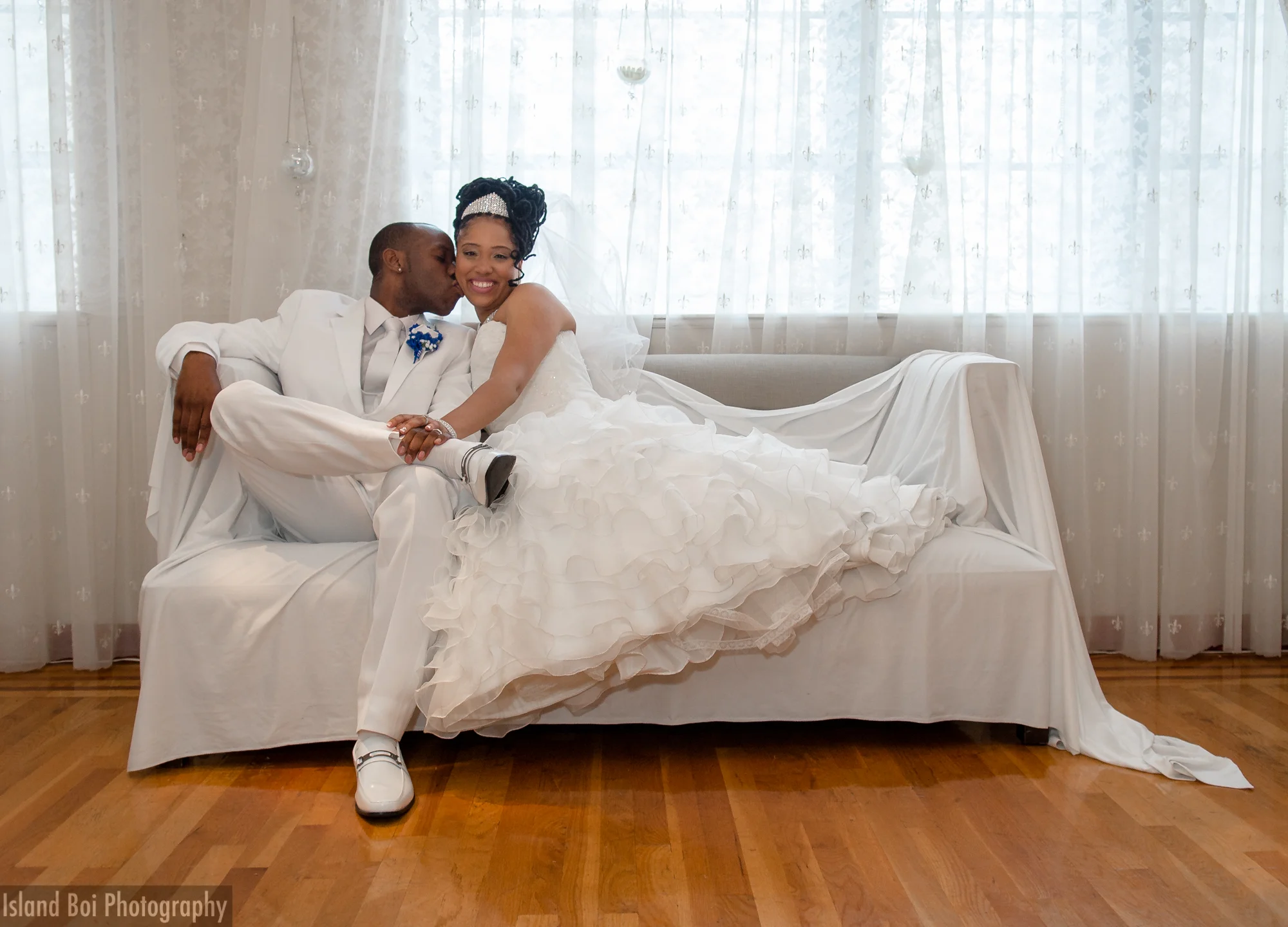 Bride and groom chilling after exchanging vows