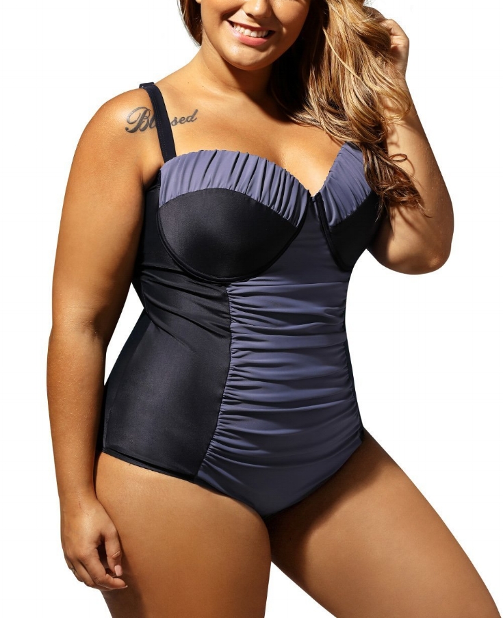 Color Block Ruched Plus Size One Piece