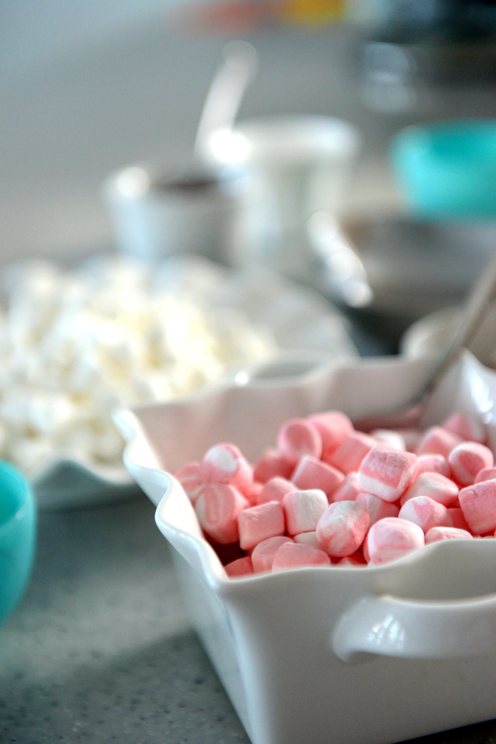 Peppermint and vanilla marshmallows for the hot cocoa bar. 
