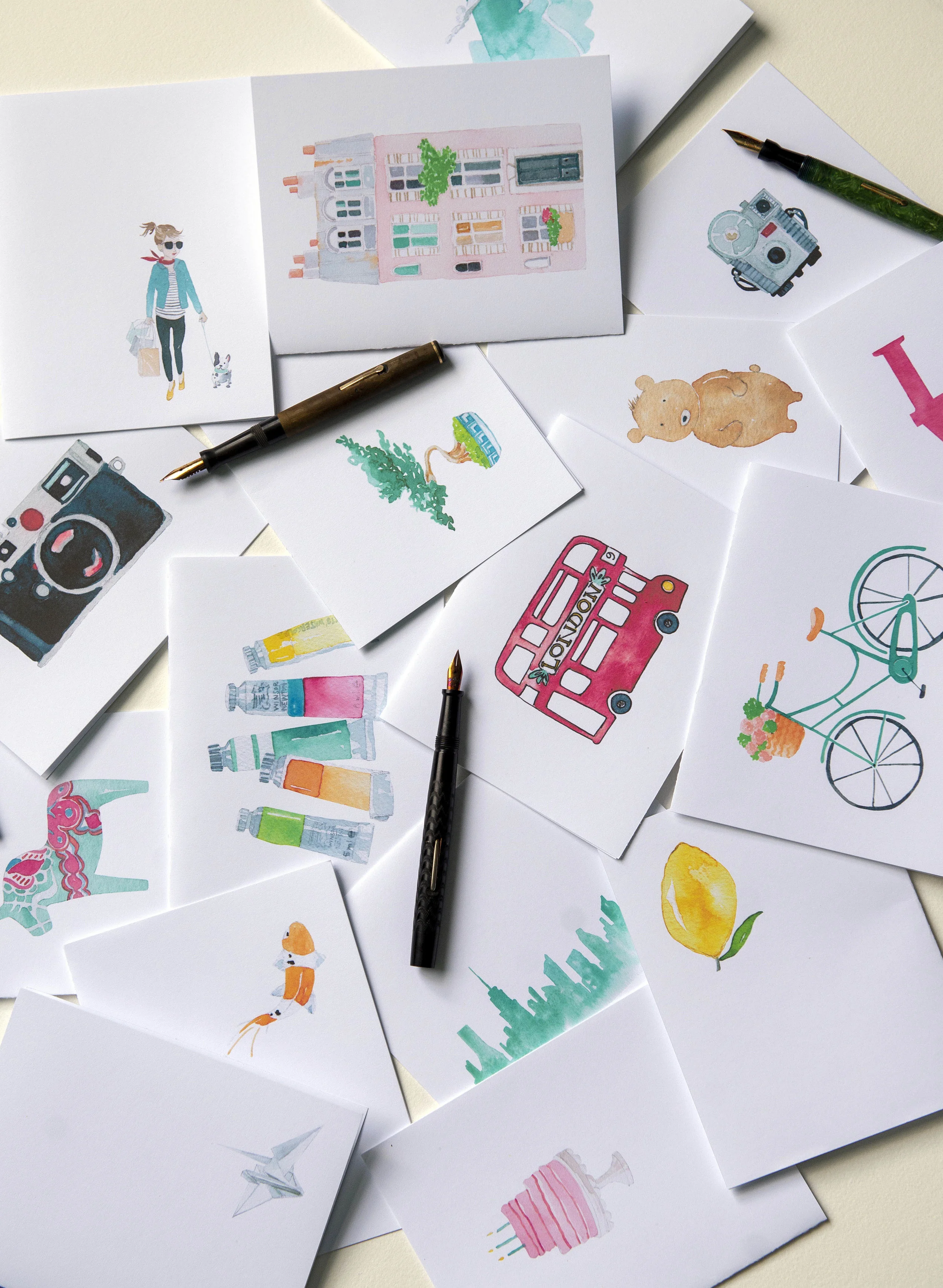 Printable watercolor greeting cards. Download once and print again and again!  Prints (2) cards per 8.5x11 inch paper. 