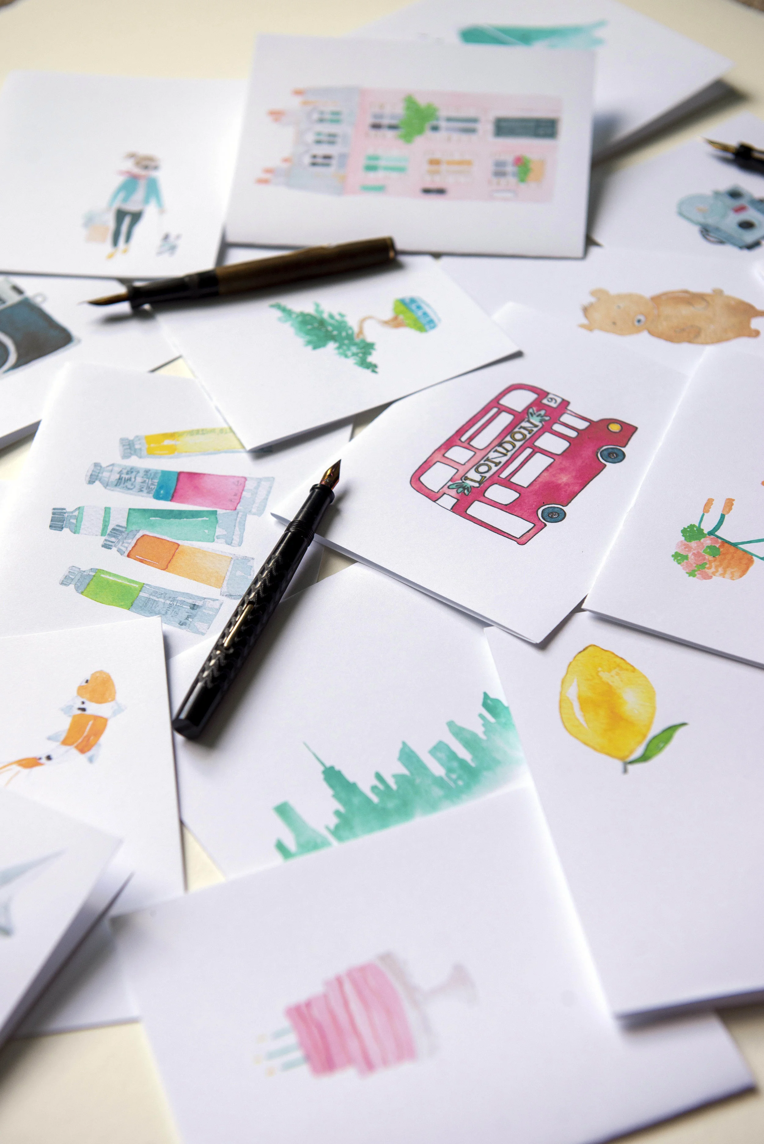 Printable watercolor greeting cards. Download once and print again and again!  Prints (2) cards per 8.5x11 inch paper. 