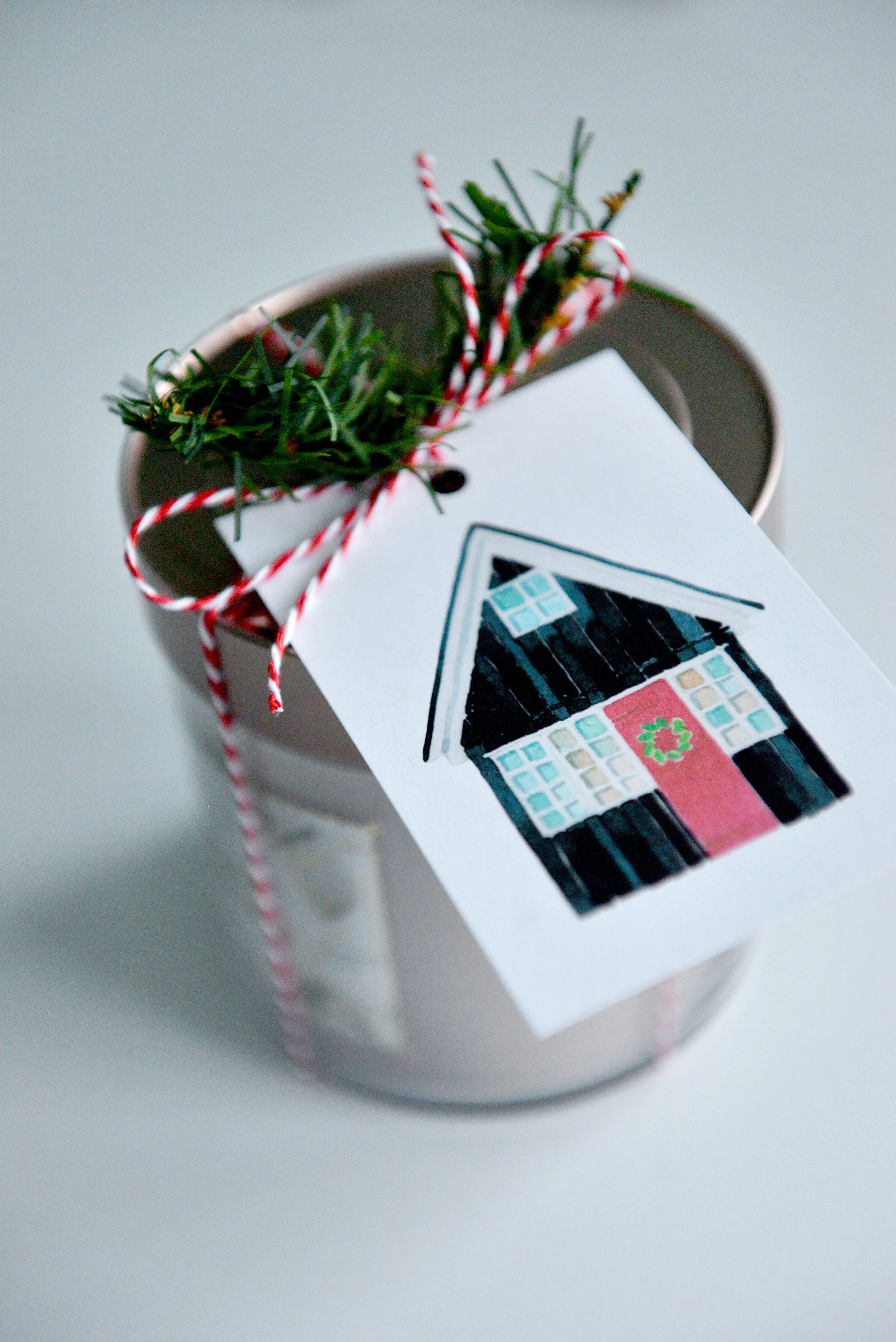 Printable Scandinavian cottage gift tags.  Handpainted in watercolor for digital download.  Add a Nordic touch to every gift!