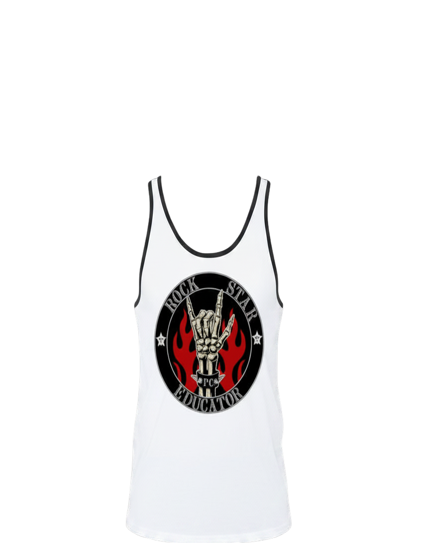 Rock Star Educator Men's Tank Top White w/ Black Trim