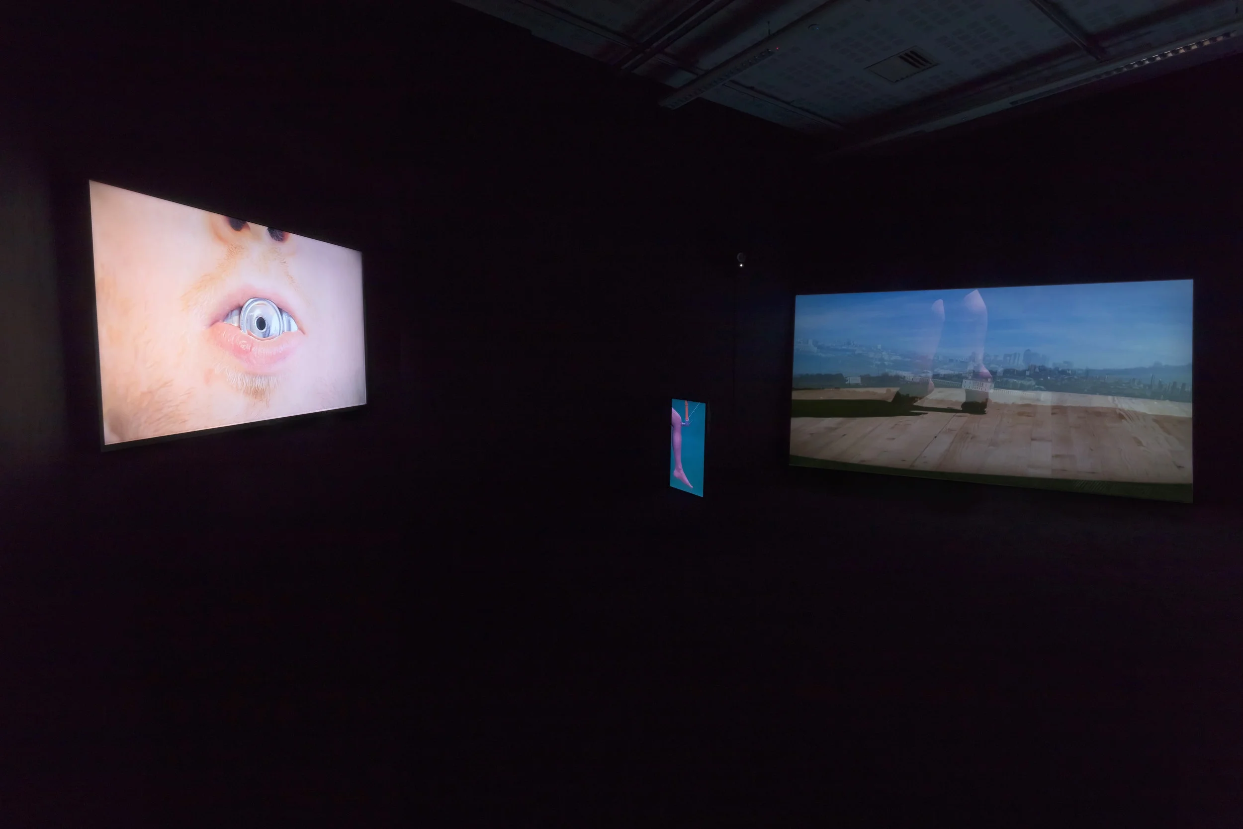 ©️Liz Calvi Right: Golem, 15mins HD video / Centre: Before you know, loop video / Left: Monday morning, 9mins