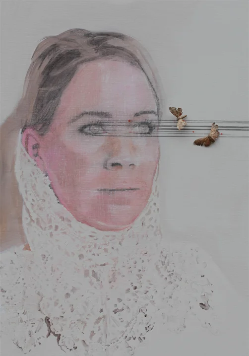 Focus on 2015 tempera en motten op doek 100 x 70 cm