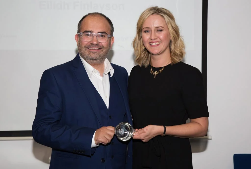 Michael with one of his students: Eilidh Finlayson was awarded Best Student for the class of 2017 for her work on the MSc Social Business and Microfinance.
