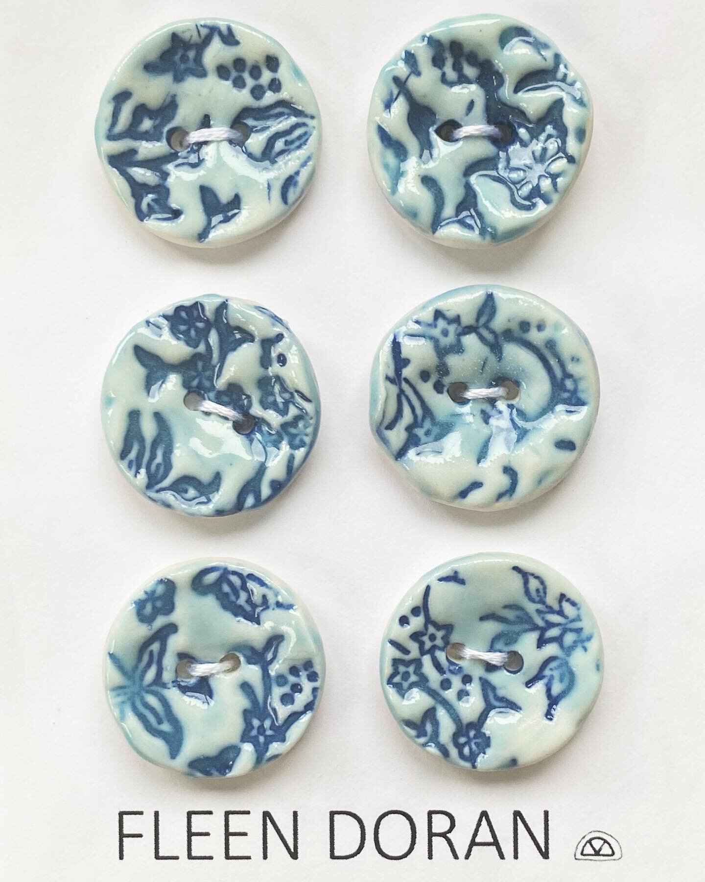 Set of six small handmade porcelain buttons, (soon to be available in my online shop).

Using beautiful wooden stamps I impress slabs of soft white porcelain, before choosing small areas of detail to feature on each button. Each button is hand cut an