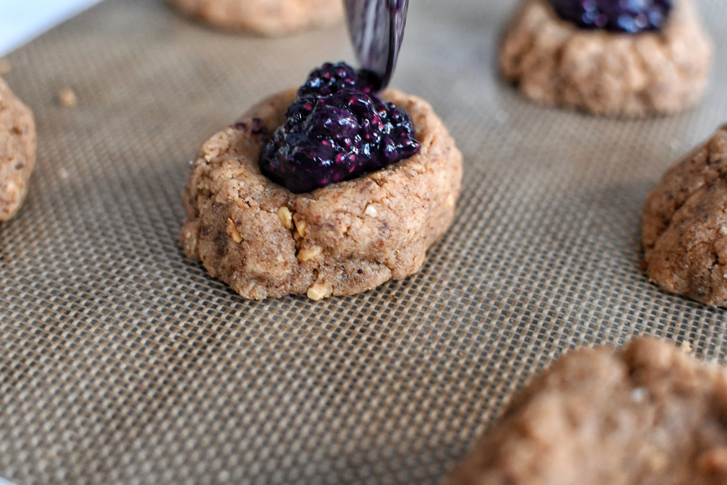 ALMOND BUTTER &amp; JAM THUMBPRINT COOKIES (paleo, vegan, keto)