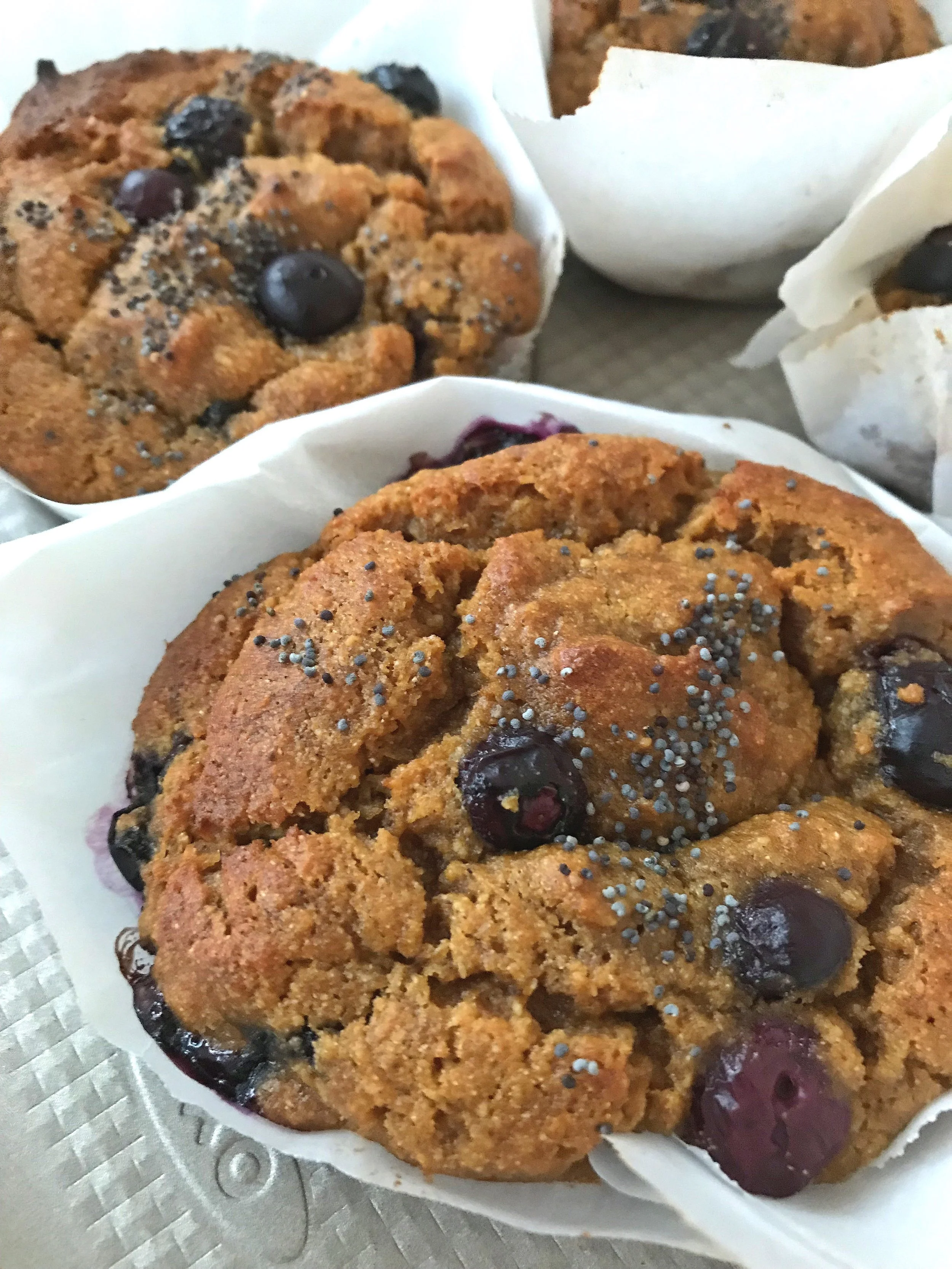 Muffins made with fresh organic blueberries. Photo credit @thomsgarth