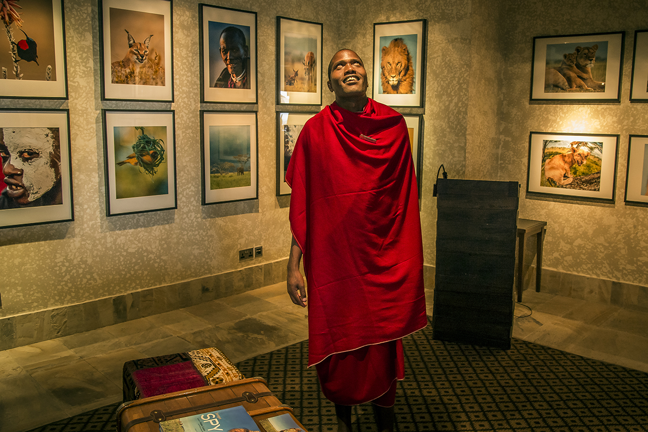 A Masai employee, in a lounge area of he Serengeti Four Seasons Safari Lodge, a luxurious resort north of Seronera.