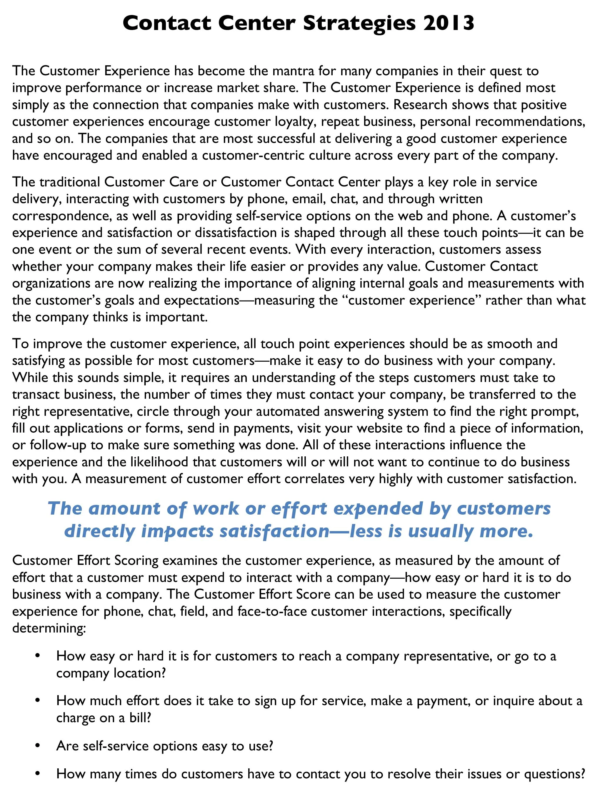 Call Center Strategies