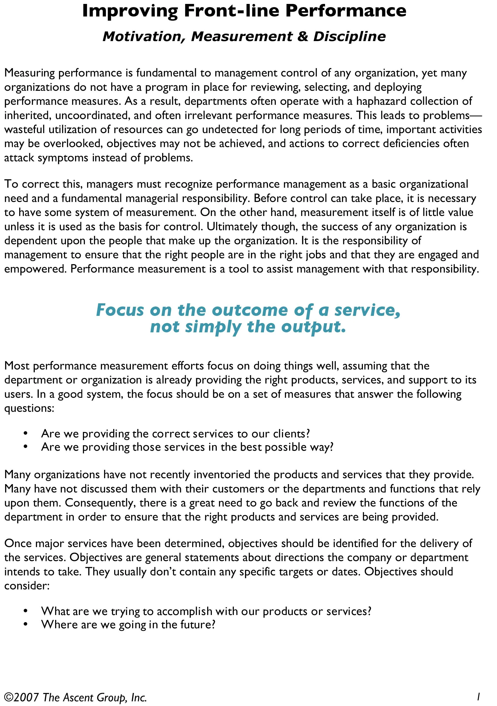 Frontline Performance