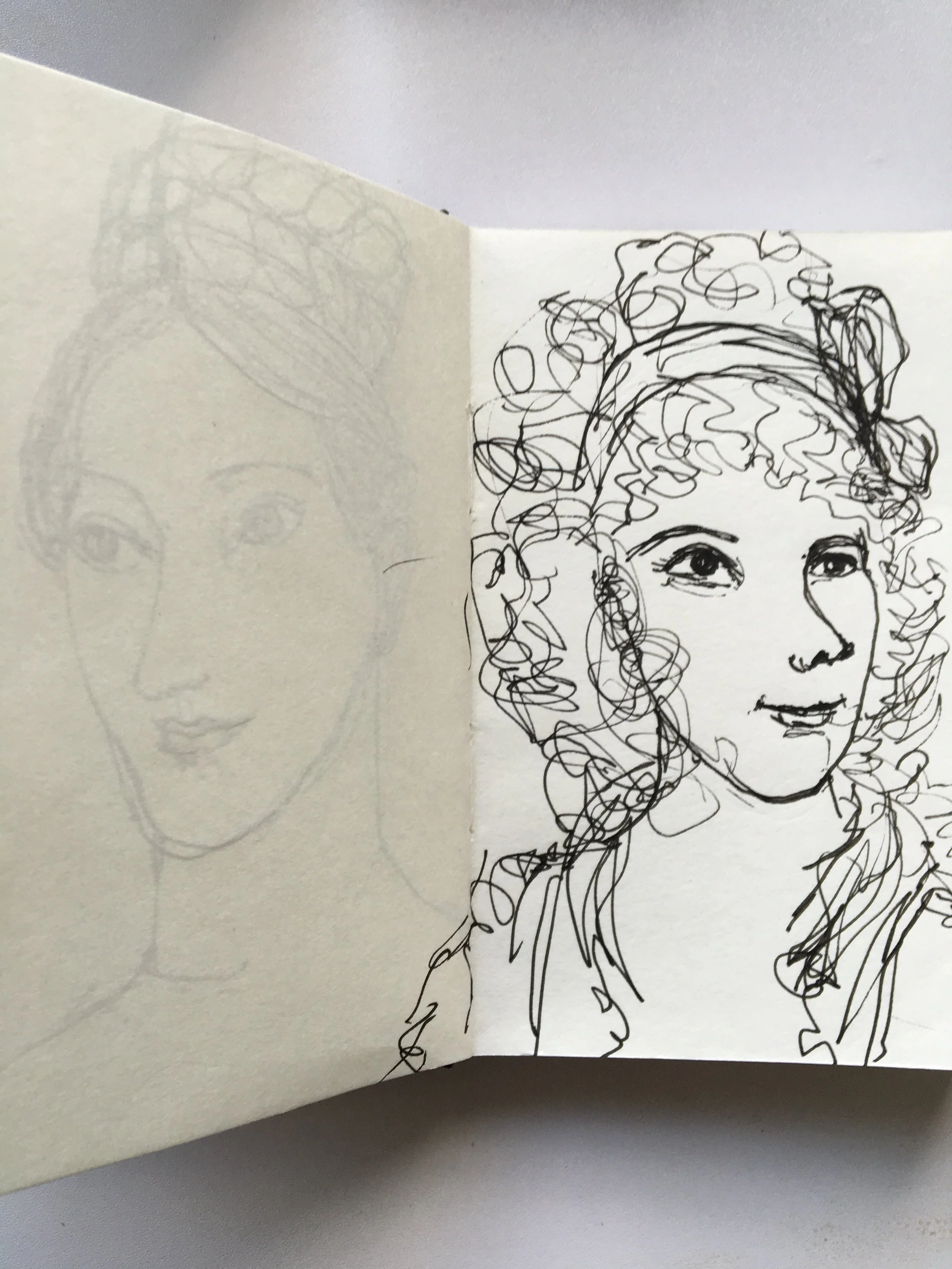 Miniatures in Kenwood House sketchbook drawing 14 x 9 cm