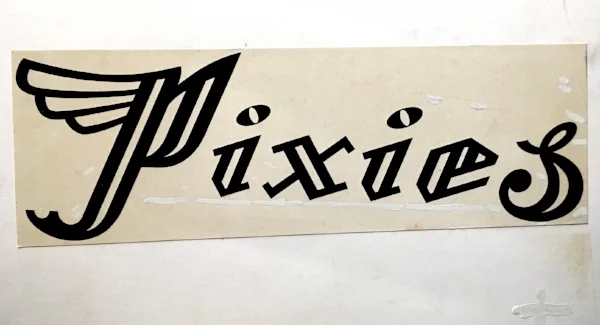 Warts and all (above and below): Chris Bigg’s original old-school bromide artwork for the bewinged Pixies' logotype. 